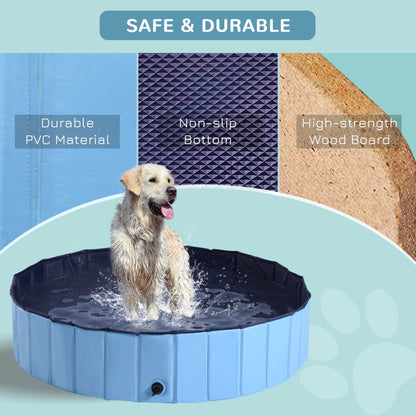 PawHut Foldable Dog Paddling Pool - Collapsible Pet Swimming Pool for Indoor & Outdoor Use, Summer Bathing Tub (Φ140 x 30H cm, Blue) - Baig Merchant