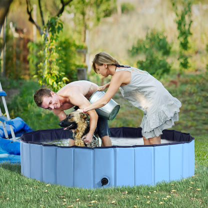 PawHut Foldable Dog Paddling Pool - Collapsible Pet Swimming Pool for Indoor & Outdoor Use, Summer Bathing Tub (Φ140 x 30H cm, Blue) - Baig Merchant