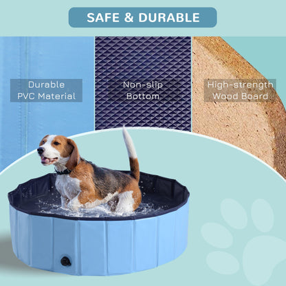 PawHut Foldable Dog Paddling Pool Pet Cat Swimming Pool Indoor/Outdoor Collapsible Summer Bathing Tub Shower Tub Puppy Washer (Φ100 x 30H cm, Blue) - Baig Merchant