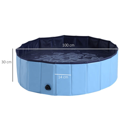 PawHut Foldable Dog Paddling Pool Pet Cat Swimming Pool Indoor/Outdoor Collapsible Summer Bathing Tub Shower Tub Puppy Washer (Φ100 x 30H cm, Blue) - Baig Merchant