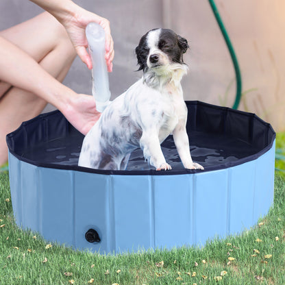 PawHut Foldable Dog Paddling Pool Pet Cat Swimming Pool Indoor/Outdoor Collapsible Summer Bathing Tub Shower Tub Puppy Washer (Φ100 x 30H cm, Blue) - Baig Merchant