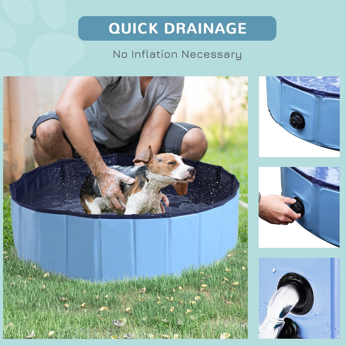 PawHut Foldable Dog Paddling Pool Pet Cat Swimming Pool Indoor/Outdoor Collapsible Summer Bathing Tub Shower Tub Puppy Washer (Φ100 x 30H cm, Blue) - Baig Merchant