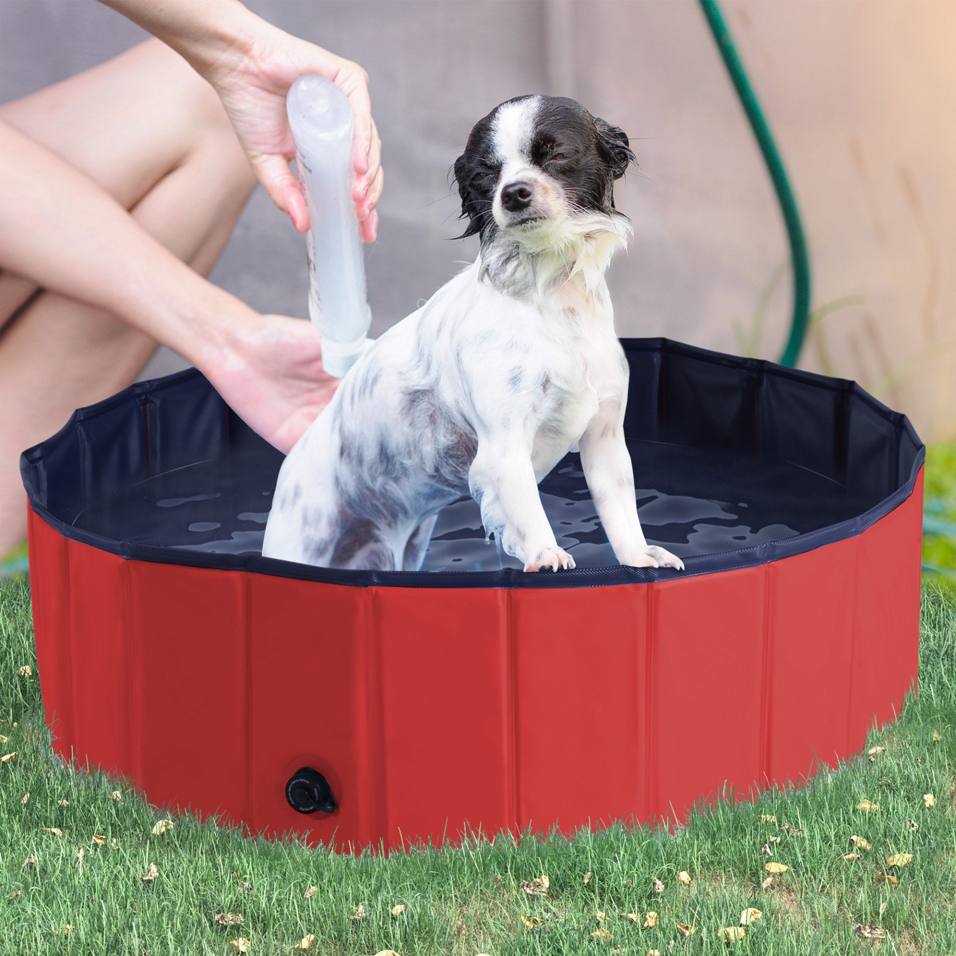 PawHut Foldable Dog Paddling Pool Pet Cat Swimming Pool Indoor/Outdoor Collapsible Summer Bathing Tub Shower Tub Puppy Washer (Φ100 x 30H (cm), Red) - Baig Merchant