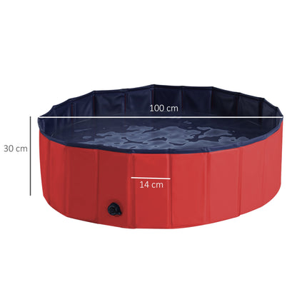 PawHut Foldable Dog Paddling Pool Pet Cat Swimming Pool Indoor/Outdoor Collapsible Summer Bathing Tub Shower Tub Puppy Washer (Φ100 x 30H (cm), Red) - Baig Merchant