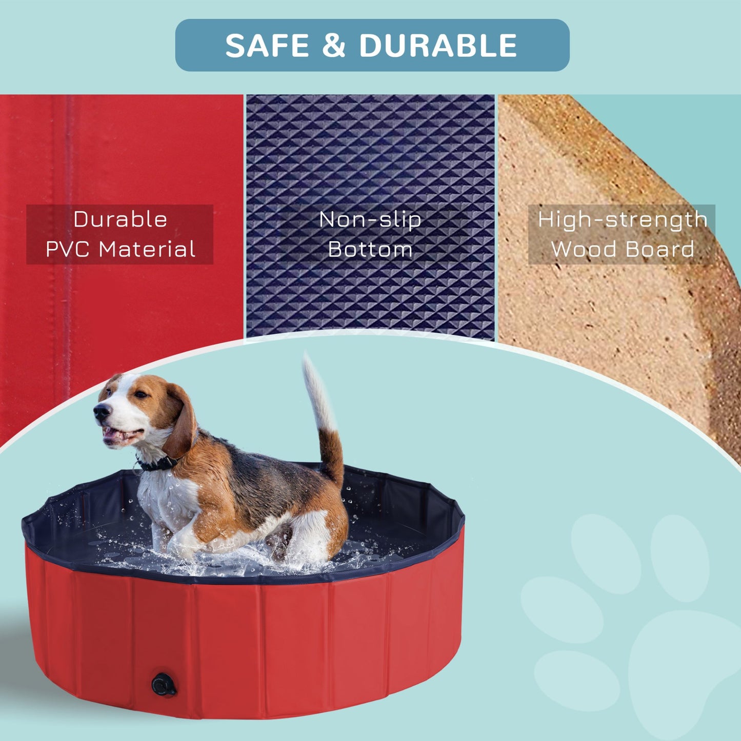 PawHut Foldable Dog Paddling Pool Pet Cat Swimming Pool Indoor/Outdoor Collapsible Summer Bathing Tub Shower Tub Puppy Washer (Φ100 x 30H (cm), Red) - Baig Merchant