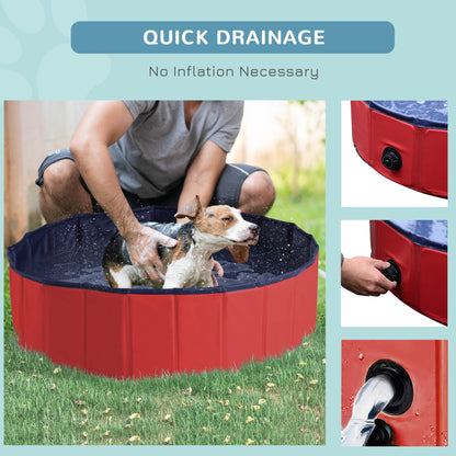 PawHut Foldable Dog Paddling Pool Pet Cat Swimming Pool Indoor/Outdoor Collapsible Summer Bathing Tub Shower Tub Puppy Washer (Φ100 x 30H (cm), Red) - Baig Merchant