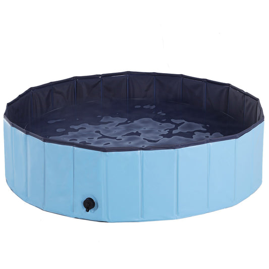 PawHut Foldable Dog Paddling Pool Pet Cat Swimming Pool Indoor/Outdoor Collapsible Summer Bathing Tub Shower Tub Puppy Washer (Φ120 × 30H cm, Blue) - Baig Merchant