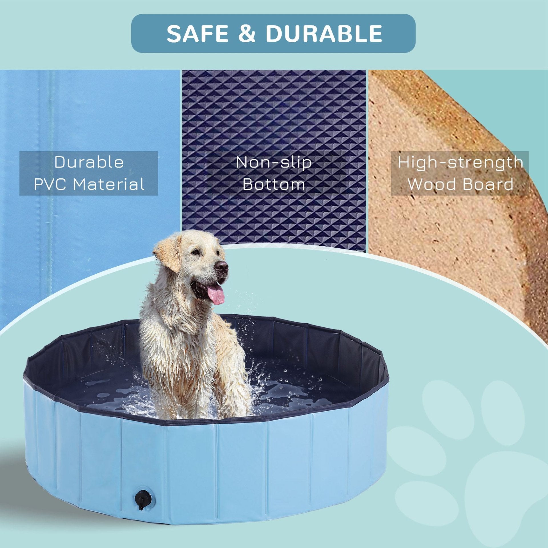 PawHut Foldable Dog Paddling Pool Pet Cat Swimming Pool Indoor/Outdoor Collapsible Summer Bathing Tub Shower Tub Puppy Washer (Φ120 × 30H cm, Blue) - Baig Merchant