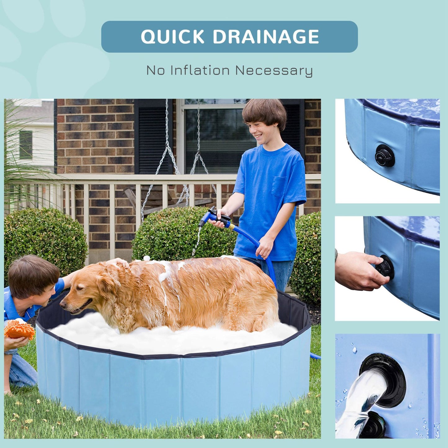 PawHut Foldable Dog Paddling Pool Pet Cat Swimming Pool Indoor/Outdoor Collapsible Summer Bathing Tub Shower Tub Puppy Washer (Φ120 × 30H cm, Blue) - Baig Merchant