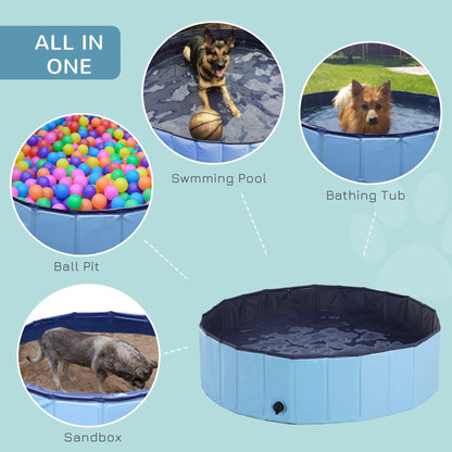 PawHut Foldable Dog Paddling Pool Pet Cat Swimming Pool Indoor/Outdoor Collapsible Summer Bathing Tub Shower Tub Puppy Washer (Φ120 × 30H cm, Blue) - Baig Merchant