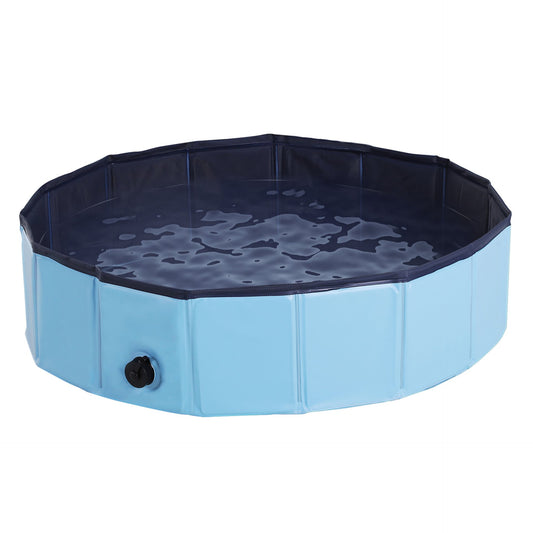 PawHut Foldable Dog Paddling Pool Pet Cat Swimming Pool Indoor/Outdoor Collapsible Summer Bathing Tub Shower Tub Puppy Washer (Φ80 × 20H cm, Blue) - Baig Merchant