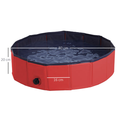 PawHut Foldable Dog Paddling Pool Pet Cat Swimming Pool Indoor/Outdoor Collapsible Summer Bathing Tub Shower Tub Puppy Washer (Φ80 × 20H cm, Red) - Baig Merchant