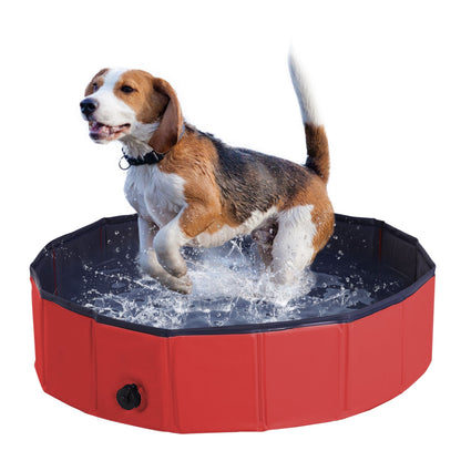 PawHut Foldable Dog Paddling Pool Pet Cat Swimming Pool Indoor/Outdoor Collapsible Summer Bathing Tub Shower Tub Puppy Washer (Φ80 × 20H cm, Red) - Baig Merchant