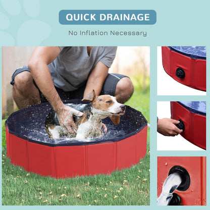 PawHut Foldable Dog Paddling Pool Pet Cat Swimming Pool Indoor/Outdoor Collapsible Summer Bathing Tub Shower Tub Puppy Washer (Φ80 × 20H cm, Red) - Baig Merchant