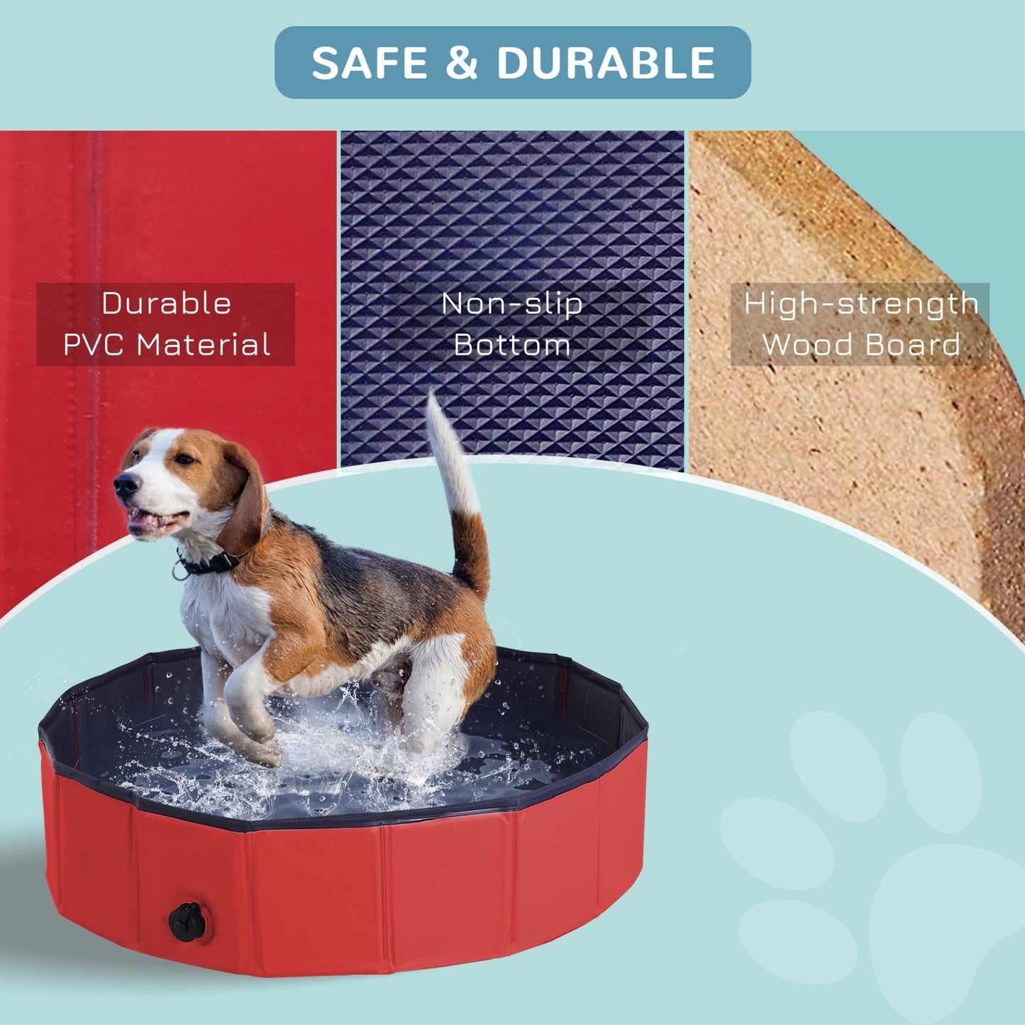 PawHut Foldable Dog Paddling Pool Pet Cat Swimming Pool Indoor/Outdoor Collapsible Summer Bathing Tub Shower Tub Puppy Washer (Φ80 × 20H cm, Red) - Baig Merchant