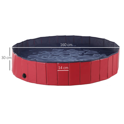 PawHut Foldable Dog Paddling Pool Pet Cat Swimming Pool Indoor/Outdoor Collapsible Summer Bathing Tub Shower Tub Puppy Washer (Red, Φ160 × 30H cm) - Baig Merchant