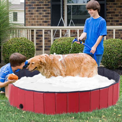 PawHut Foldable Dog Paddling Pool Pet Cat Swimming Pool Indoor/Outdoor Collapsible Summer Bathing Tub Shower Tub Puppy Washer (Red, Φ160 × 30H cm) - Baig Merchant