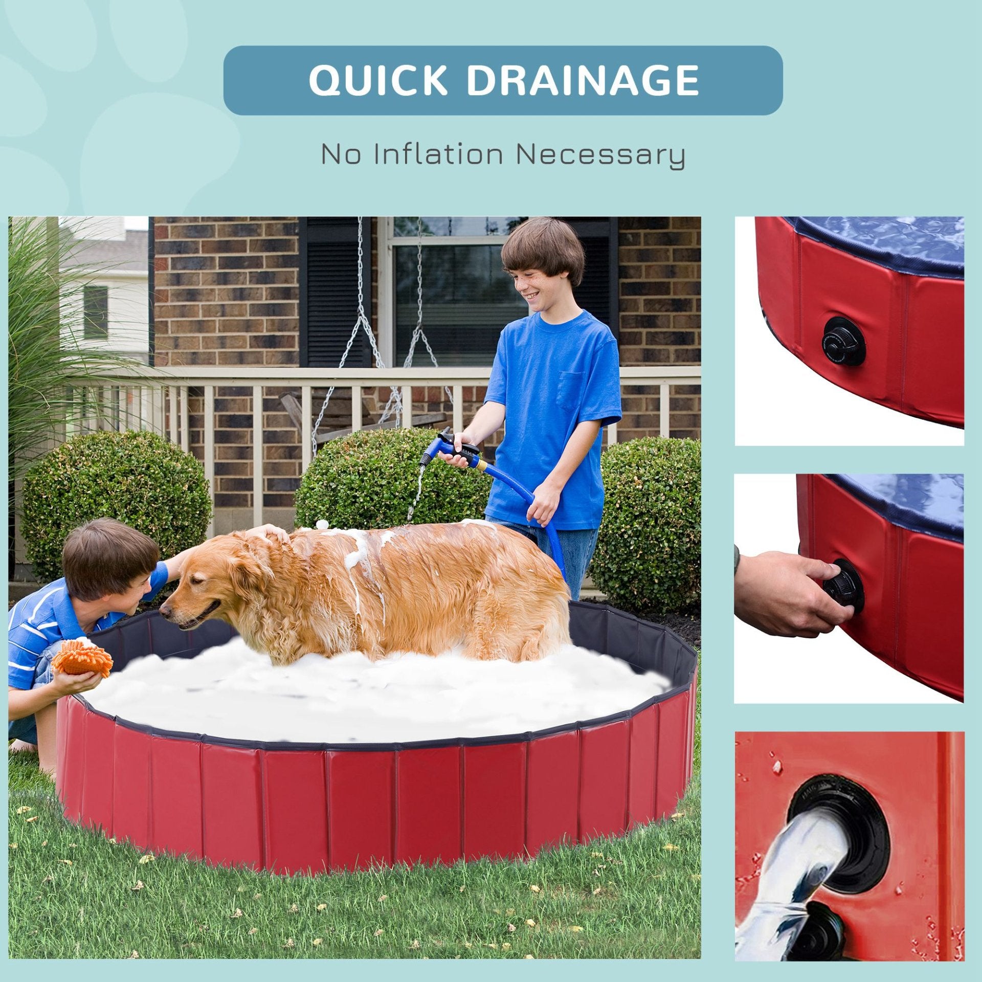 PawHut Foldable Dog Paddling Pool Pet Cat Swimming Pool Indoor/Outdoor Collapsible Summer Bathing Tub Shower Tub Puppy Washer (Red, Φ160 × 30H cm) - Baig Merchant