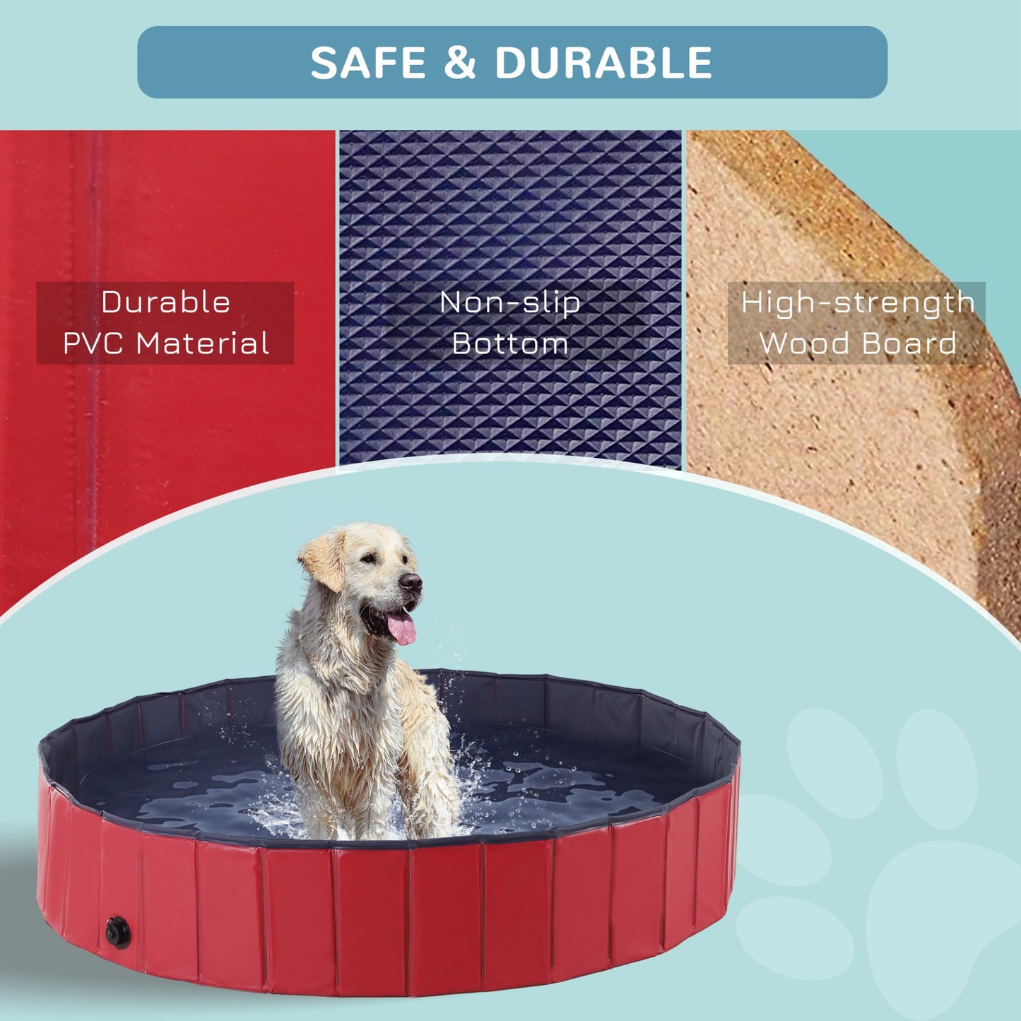 PawHut Foldable Dog Paddling Pool Pet Cat Swimming Pool Indoor/Outdoor Collapsible Summer Bathing Tub Shower Tub Puppy Washer (Red, Φ160 × 30H cm) - Baig Merchant