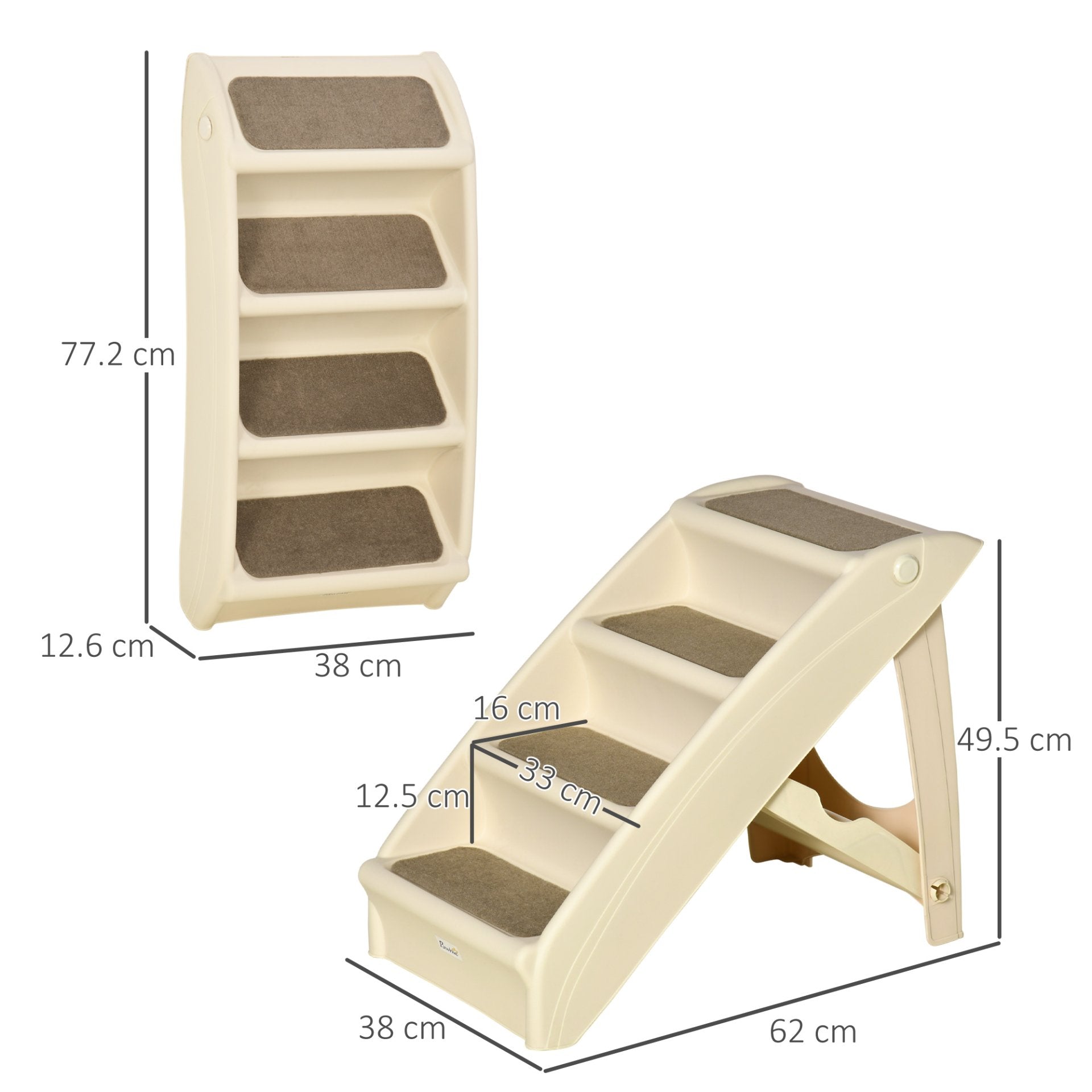 PawHut Foldable Pet Stairs Portable Dog Steps for Sofa, Bed, Four - Step Design for Cats, Small Miniature Dogs w/ Non - Slip Mats - Beige, 62 x 38 x 49.5cm - Baig Merchant