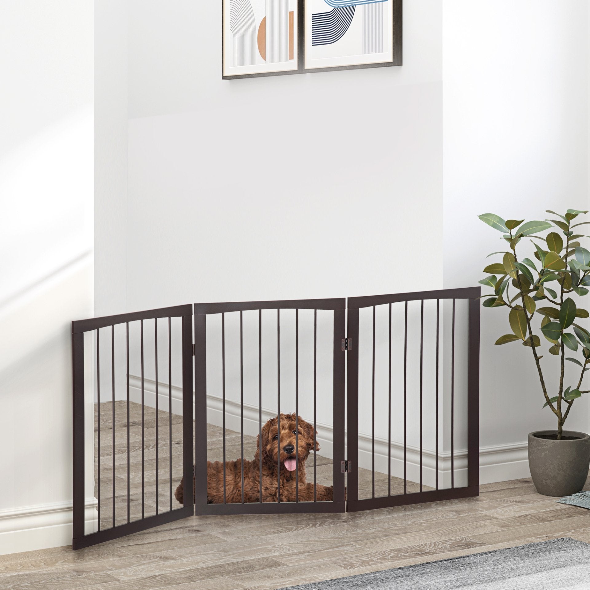 PawHut Folding 3 Panel Pet Gate Wooden Foldable Dog Fence Indoor Free Standing Safety Gate Portable Separation Pet Barrier Guard - Baig Merchant