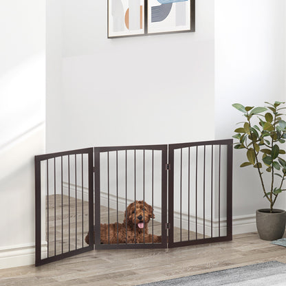 PawHut Folding 3 Panel Pet Gate Wooden Foldable Dog Fence Indoor Free Standing Safety Gate Portable Separation Pet Barrier Guard - Baig Merchant