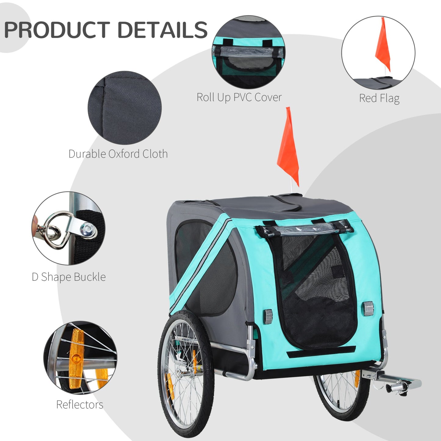 PawHut Folding Dog Bike Trailer Pet Cart Carrier for Bicycle Travel in Steel Frame with Hitch Coupler - Light Blue & Grey - Baig Merchant