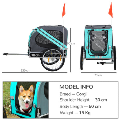 PawHut Folding Dog Bike Trailer Pet Cart Carrier for Bicycle Travel in Steel Frame with Hitch Coupler - Light Blue & Grey - Baig Merchant