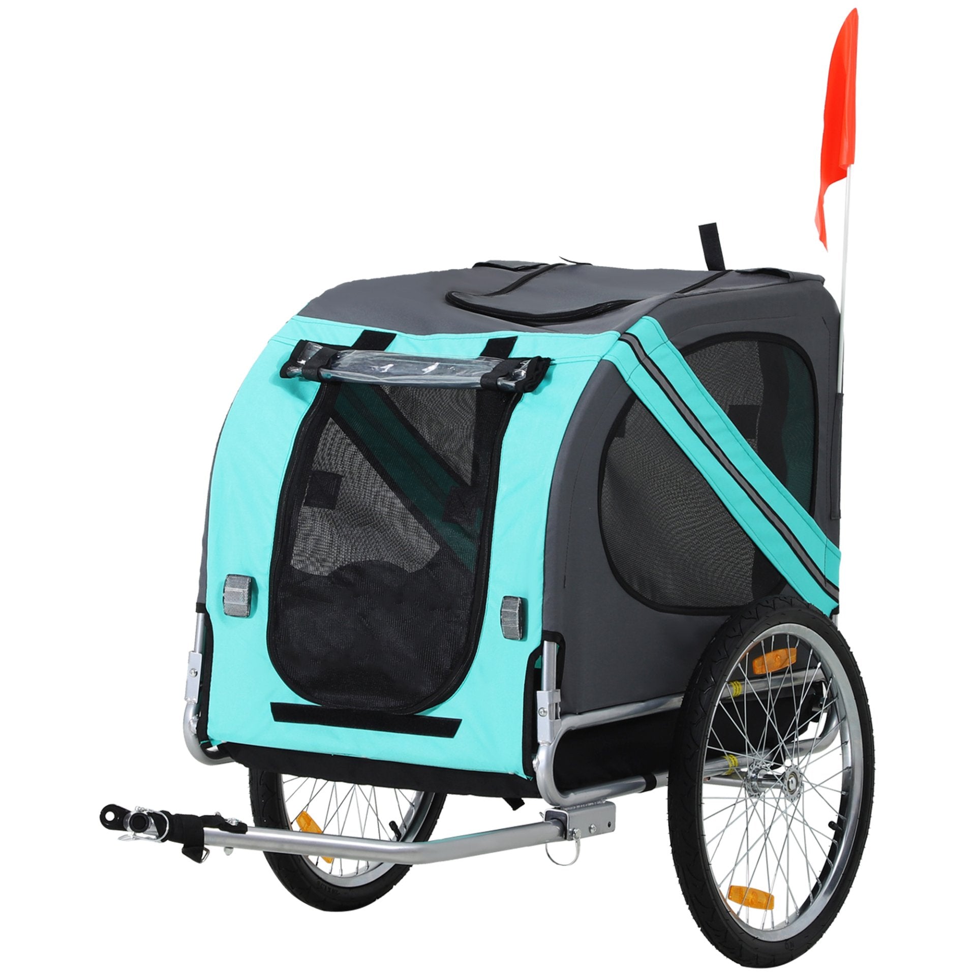 PawHut Folding Dog Bike Trailer Pet Cart Carrier for Bicycle Travel in Steel Frame with Hitch Coupler - Light Blue & Grey - Baig Merchant