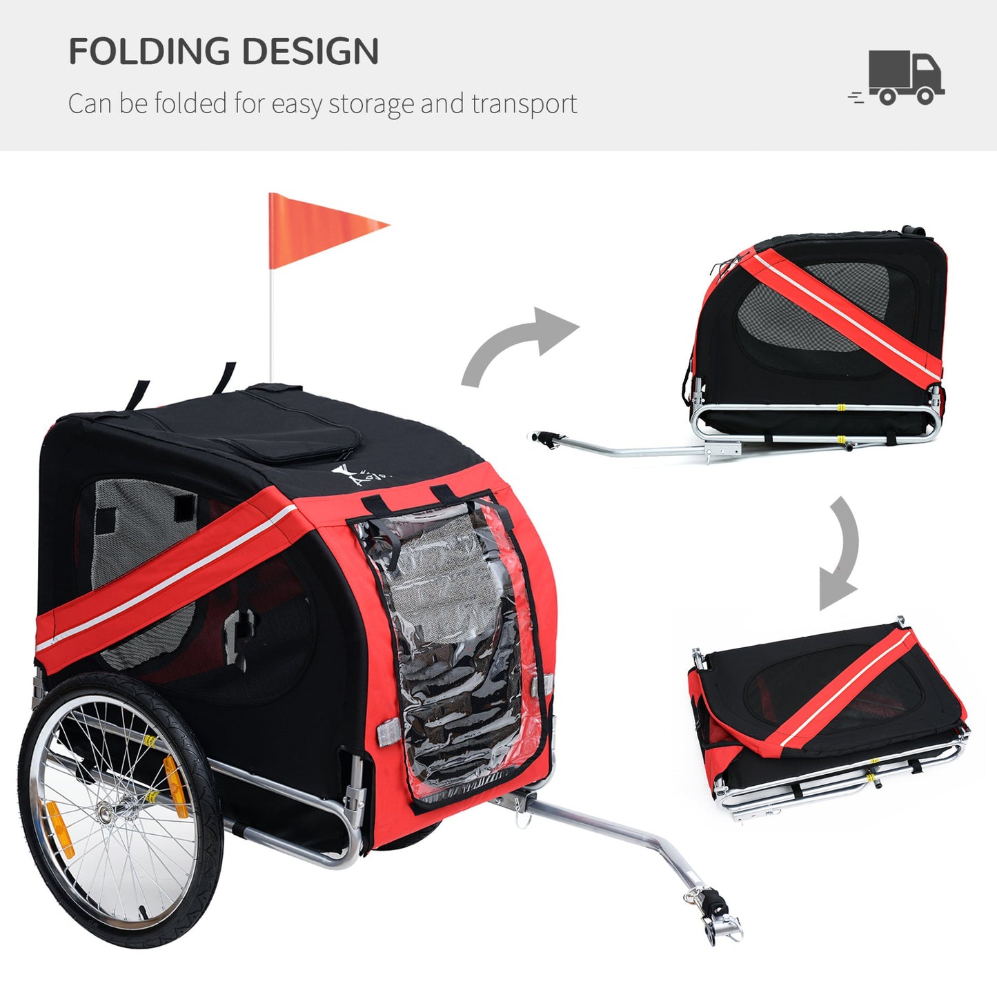 PawHut Folding Dog Bike Trailer Pet Cart Carrier for Bicycle Travel with Hitch Coupler in Steel Frame - Red & Black - Baig Merchant