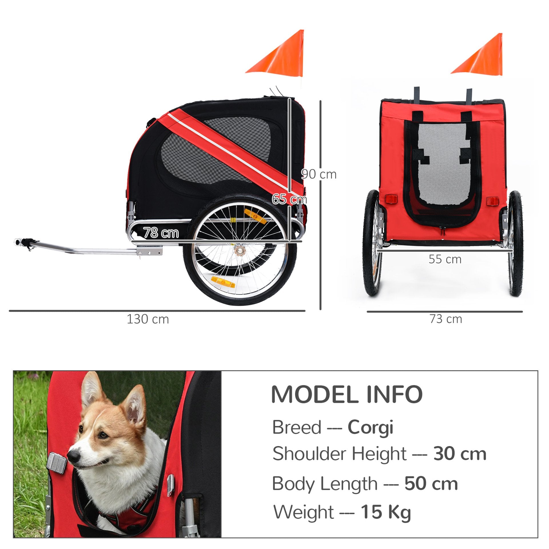 PawHut Folding Dog Bike Trailer Pet Cart Carrier for Bicycle Travel with Hitch Coupler in Steel Frame - Red & Black - Baig Merchant