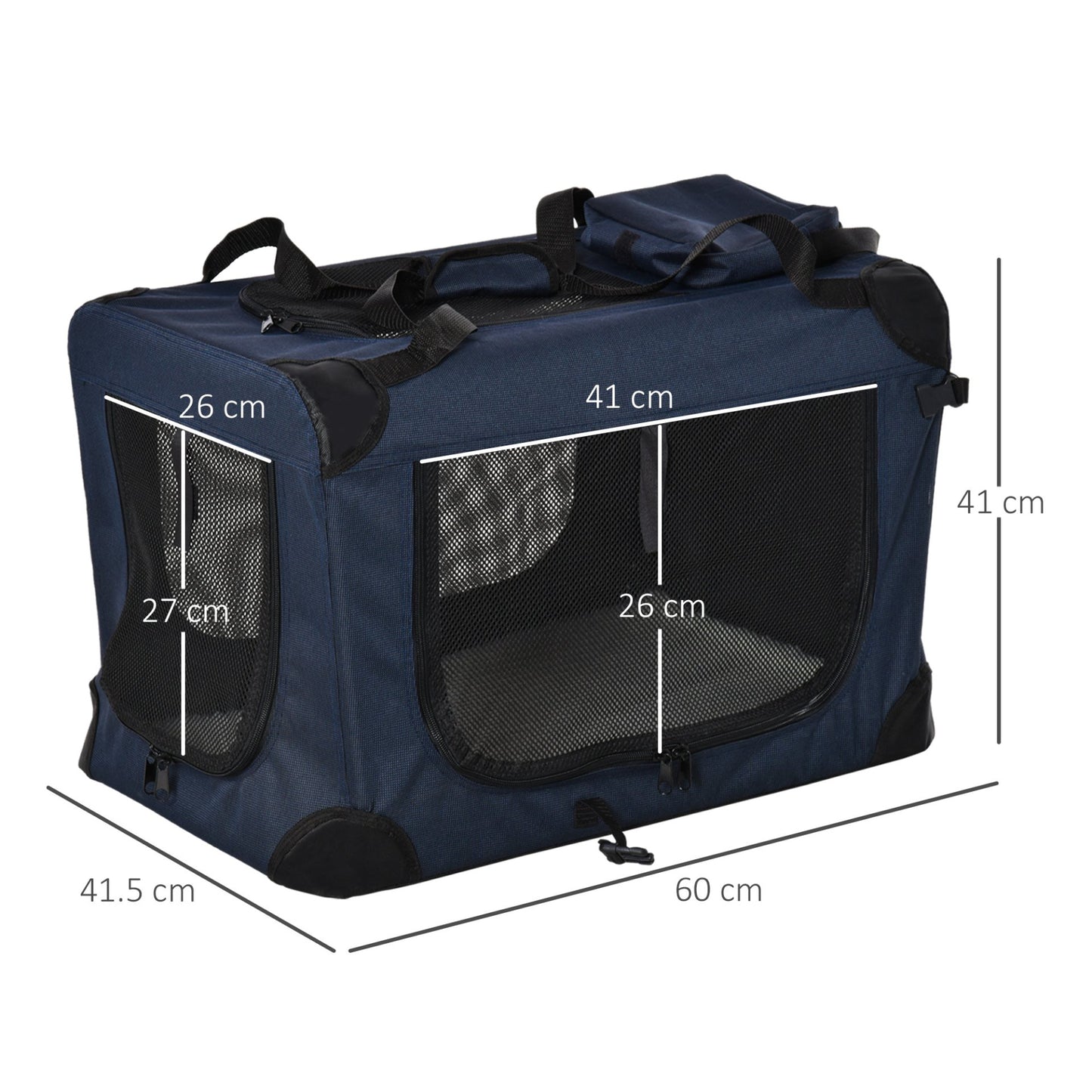 PawHut Folding Pet Carrier Bag Soft Portable Dog Cat Crate with Cushion Storage Bags, Dark Blue, 60x41.5x41cm - Baig Merchant