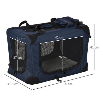 PawHut Folding Pet Carrier Bag Soft Portable Dog Cat Crate with Cushion Storage Bags, Dark Blue, 60x41.5x41cm - Baig Merchant