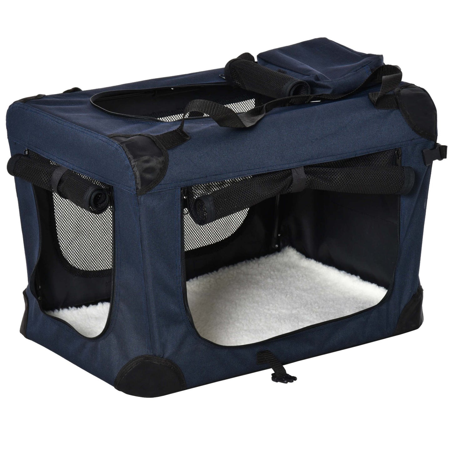 PawHut Folding Pet Carrier Bag Soft Portable Dog Cat Crate with Cushion Storage Bags, Dark Blue, 60x41.5x41cm - Baig Merchant