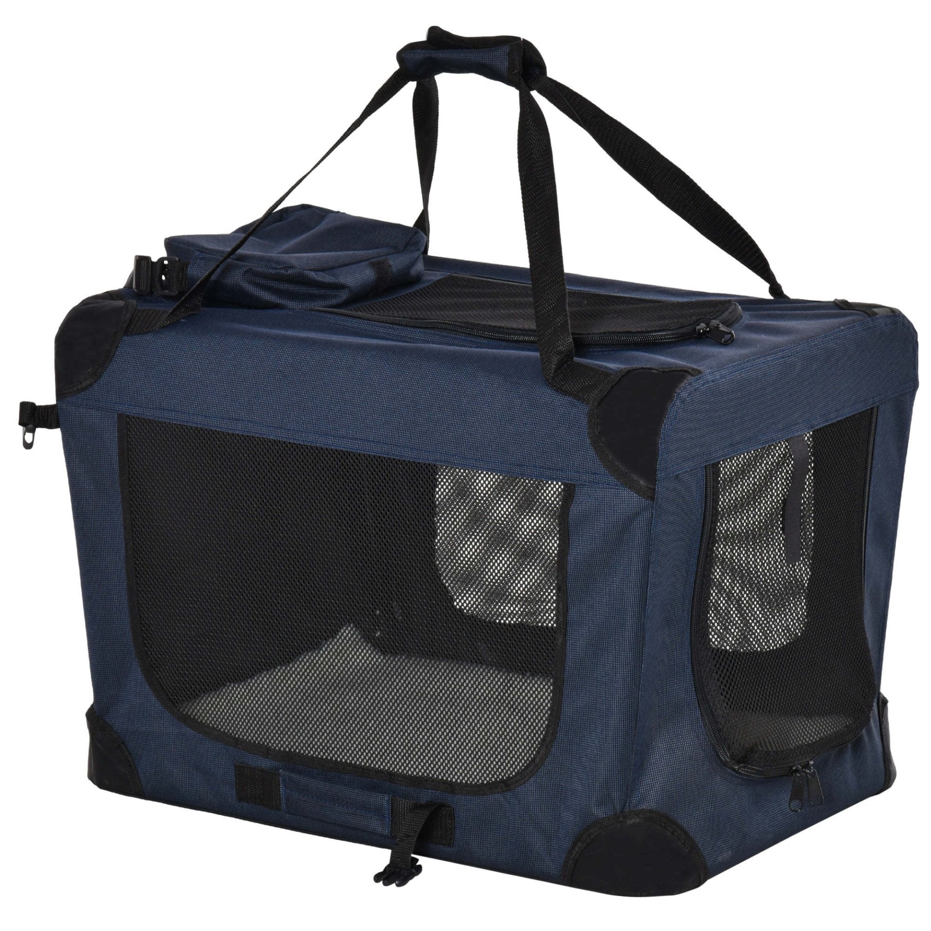 PawHut Folding Pet Carrier Bag Soft Portable Dog Cat Crate with Cushion Storage Bags, Dark Blue, 60x41.5x41cm - Baig Merchant