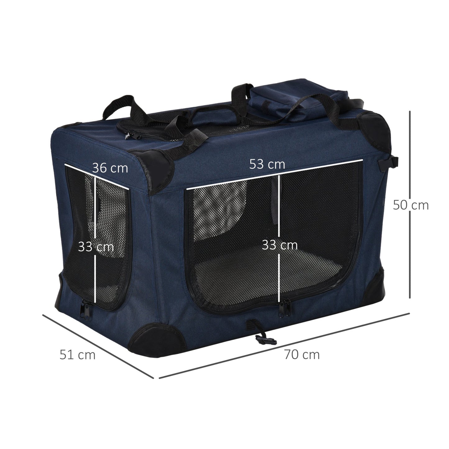 PawHut Folding Pet Carrier Bag | Soft Portable Dog Cat Crate with Cushion & Storage Bags, Dark Blue, 70 x 51 x 50cm - Baig Merchant