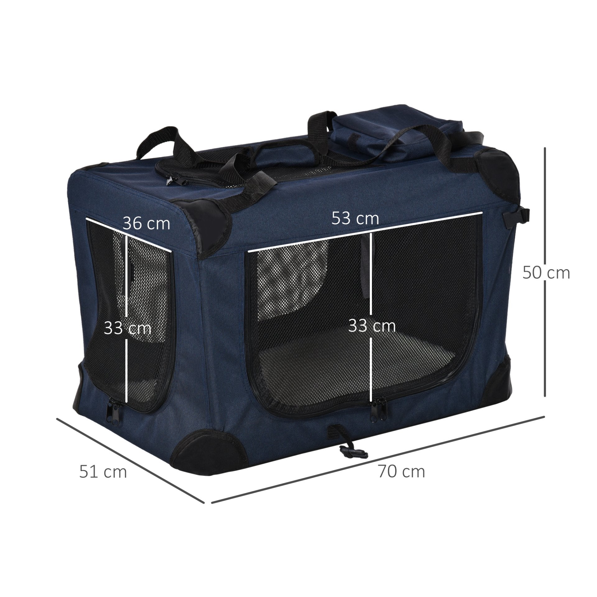 PawHut Folding Pet Carrier Bag | Soft Portable Dog Cat Crate with Cushion & Storage Bags, Dark Blue, 70 x 51 x 50cm - Baig Merchant