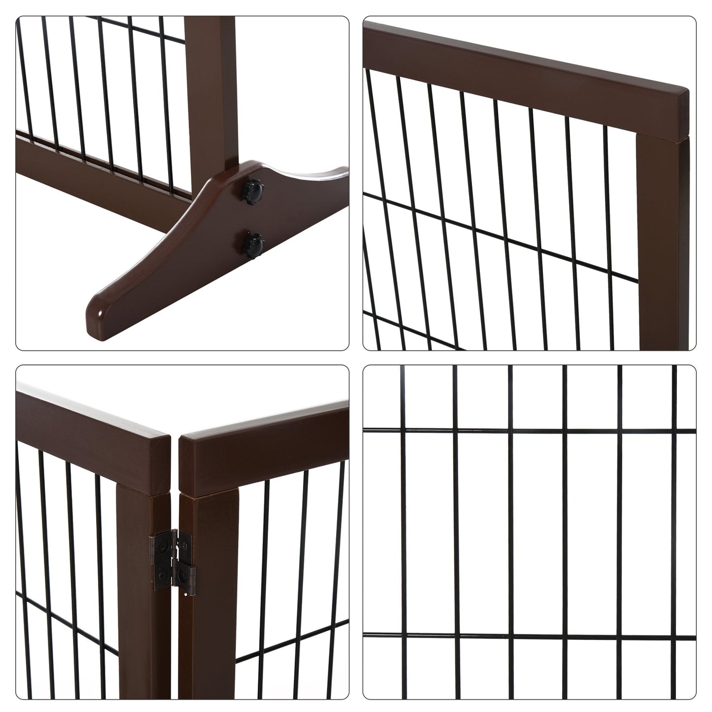 PawHut Freestanding Dog Gate 3 Panel Safety Pet Barrier Foldable w/ Support Feet Brown 185 x71 cm - Baig Merchant