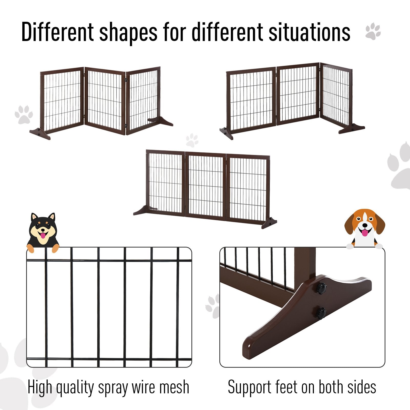 PawHut Freestanding Dog Gate 3 Panel Safety Pet Barrier Foldable w/ Support Feet Brown 185 x71 cm - Baig Merchant