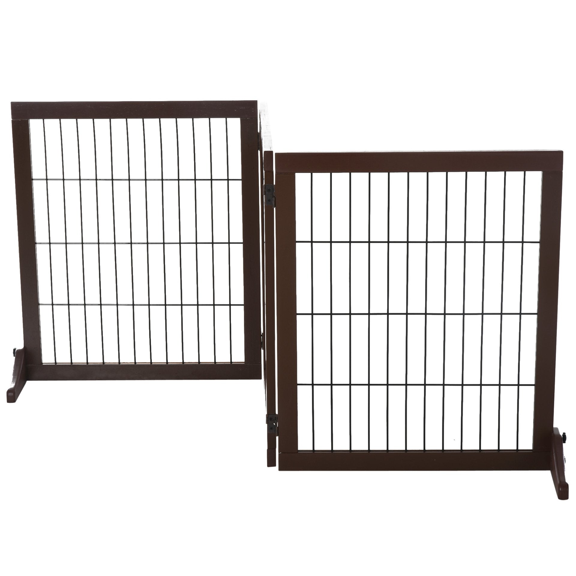 PawHut Freestanding Dog Gate 3 Panel Safety Pet Barrier Foldable w/ Support Feet Brown 185 x71 cm - Baig Merchant