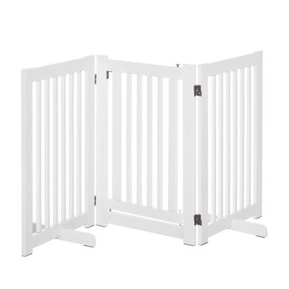 PawHut Freestanding Dog Gate Wood Doorway Safety Pet Barrier Fence Foldable w/ Latch Support Feet White, 155 x 76 cm - Baig Merchant