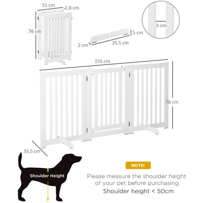 PawHut Freestanding Dog Gate Wood Doorway Safety Pet Barrier Fence Foldable w/ Latch Support Feet White, 155 x 76 cm - Baig Merchant