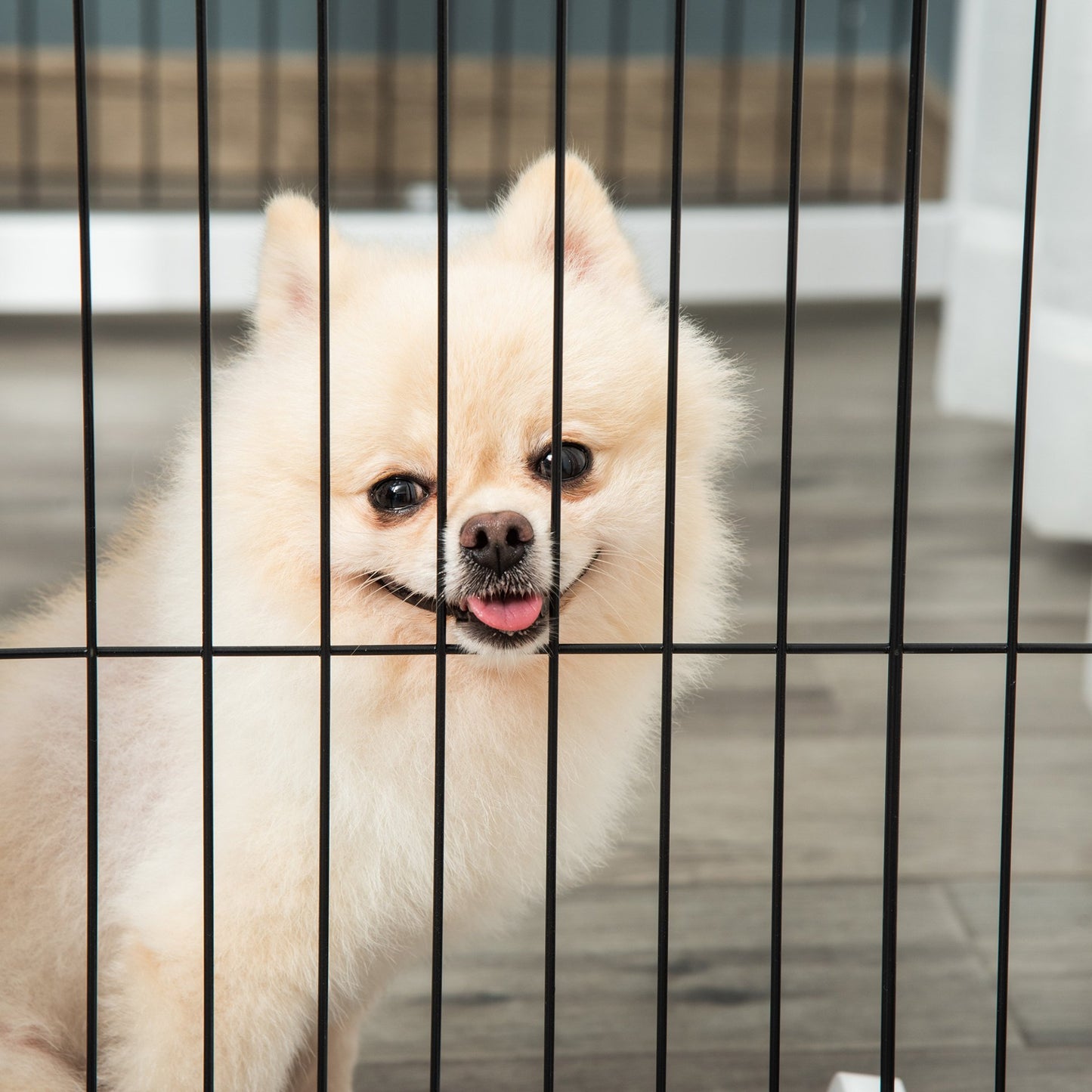 PawHut Freestanding Pet Gate 4 Panel Wooden Dog Barrier Foldable Safety Fence with Support Feet 264cm Long 77cm Tall for Doorway Stairs White - Baig Merchant