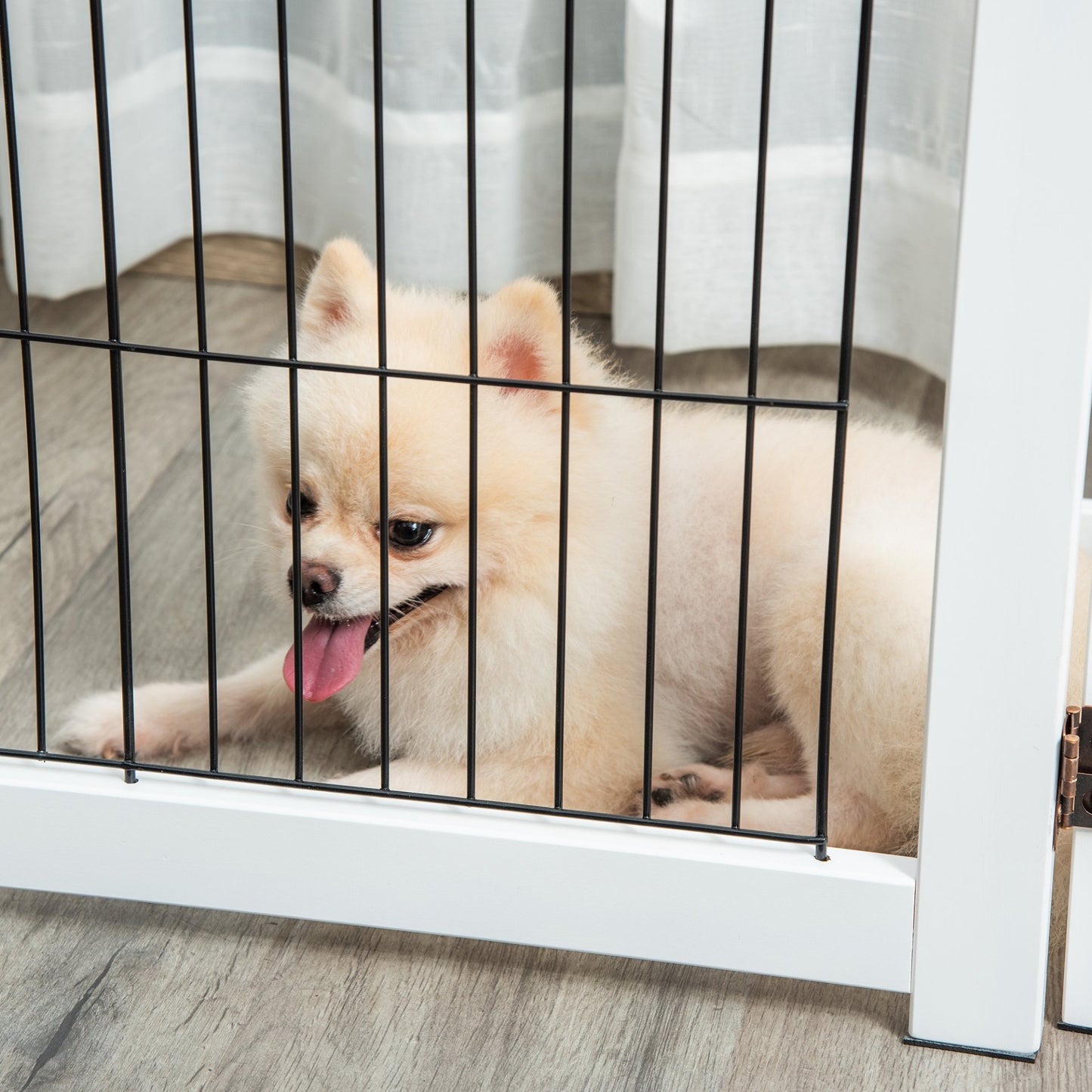 PawHut Freestanding Pet Gate 4 Panel Wooden Dog Barrier Foldable Safety Fence with Support Feet 264cm Long 77cm Tall for Doorway Stairs White - Baig Merchant