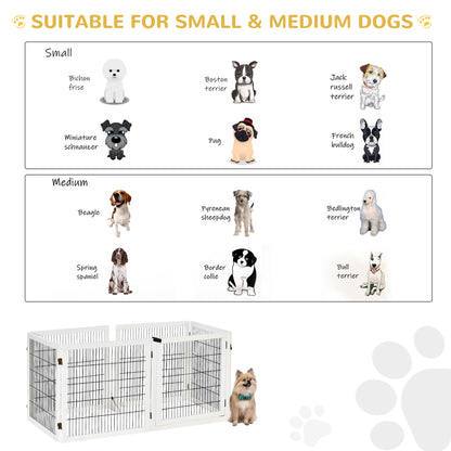 PawHut Freestanding Pet Gate 6 Panel Foldable Playpen Wooden Dog Gate with 2 Support Feet for Stairs Doorway 432cm Long 70cm Tall White - Baig Merchant