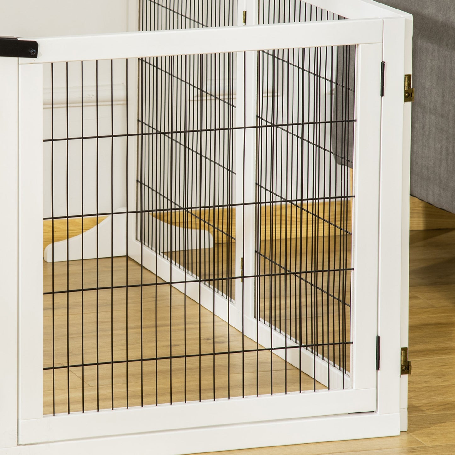 PawHut Freestanding Pet Gate 6 Panel Foldable Playpen Wooden Dog Gate with 2 Support Feet for Stairs Doorway 432cm Long 70cm Tall White - Baig Merchant