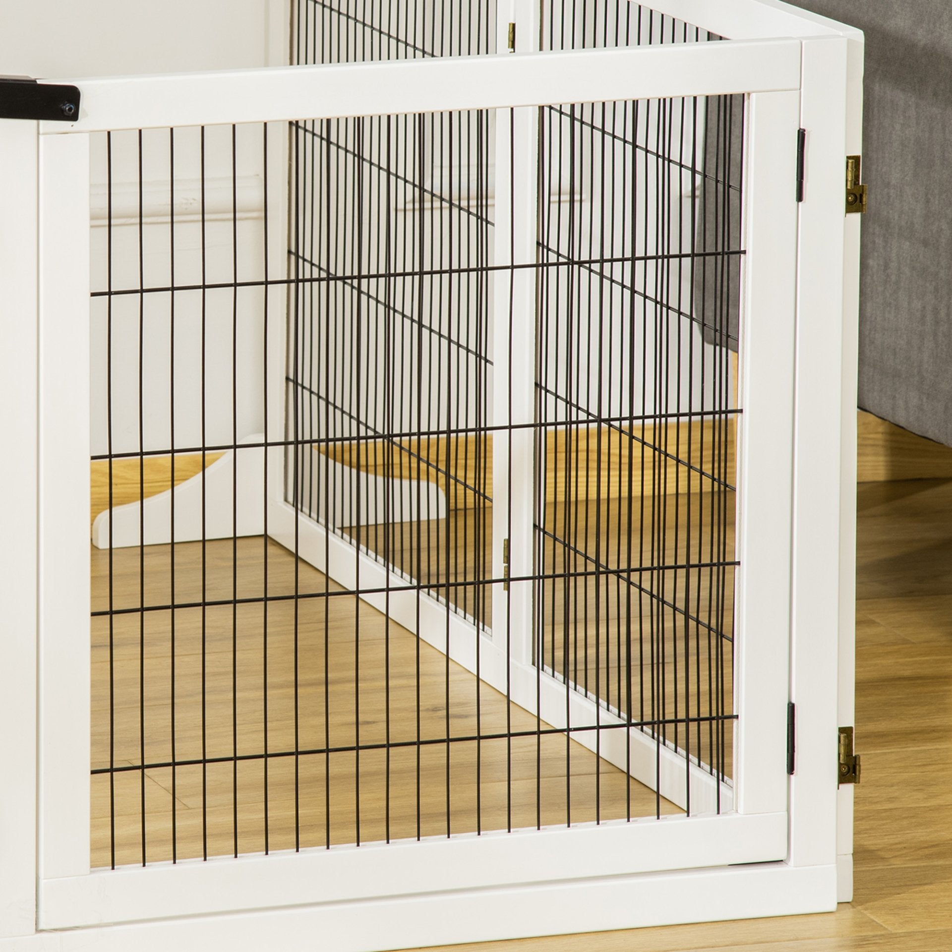 PawHut Freestanding Pet Gate 6 Panel Foldable Playpen Wooden Dog Gate with 2 Support Feet for Stairs Doorway 432cm Long 70cm Tall White - Baig Merchant