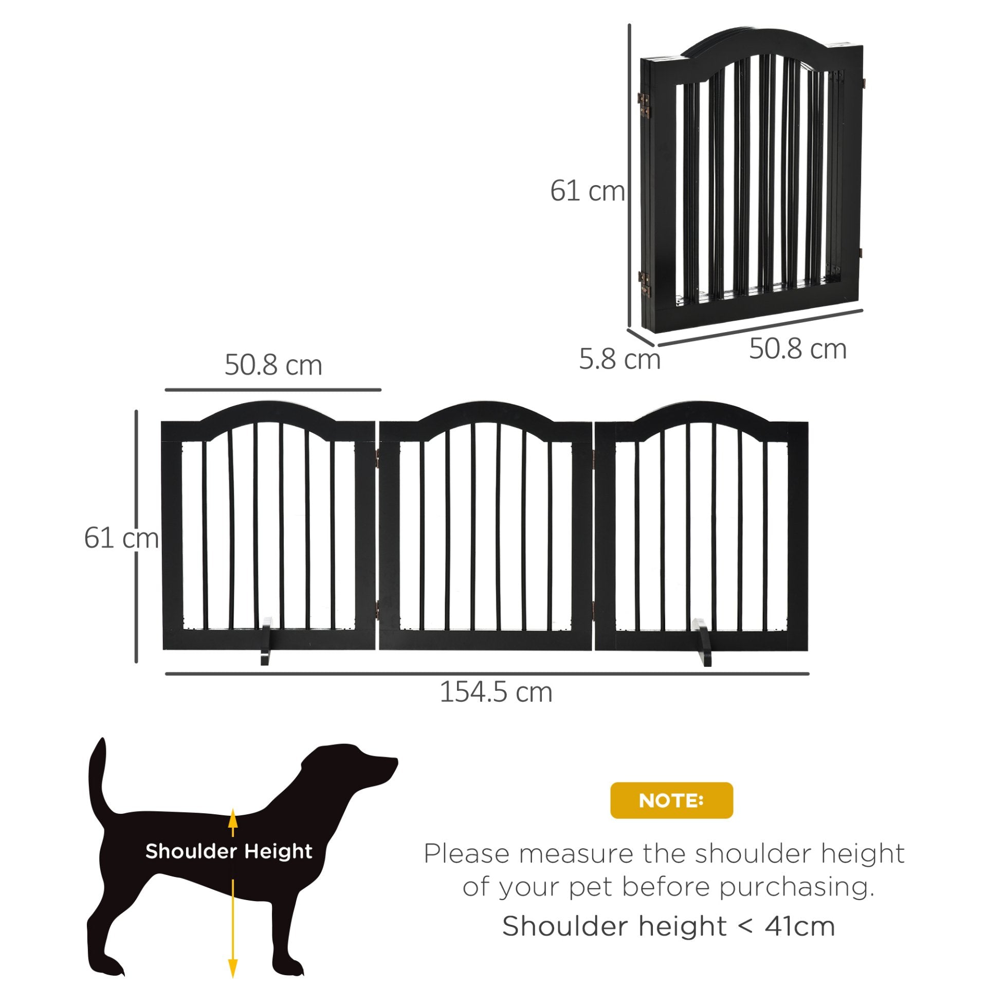 PawHut Freestanding Pet Gate Wooden Dog Gate with Support Feet Foldable Pet Fence Safety Barrier for the House Doorway Stairs Black - Baig Merchant