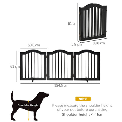 PawHut Freestanding Pet Gate Wooden Dog Gate with Support Feet Foldable Pet Fence Safety Barrier for the House Doorway Stairs Black - Baig Merchant