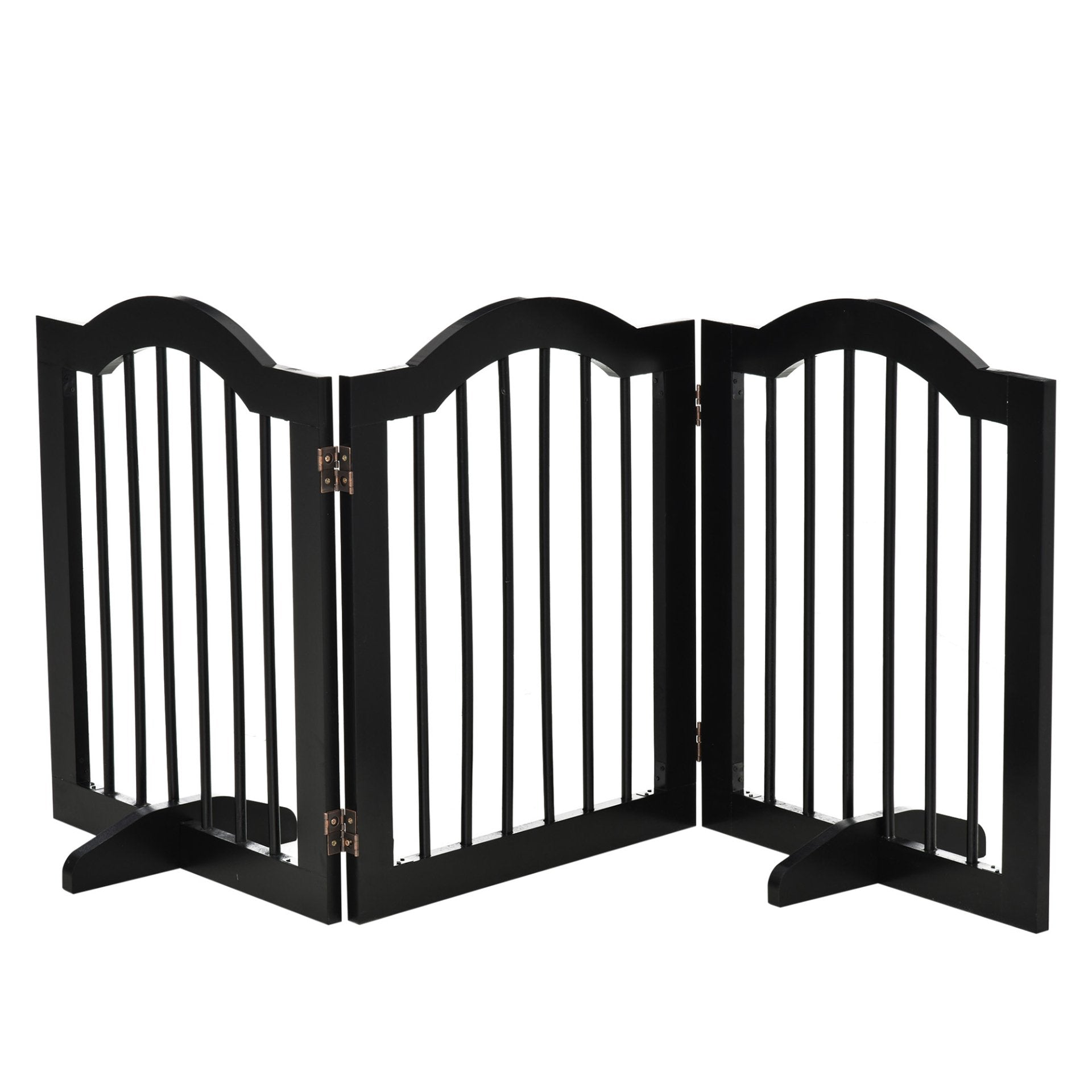 PawHut Freestanding Pet Gate Wooden Dog Gate with Support Feet Foldable Pet Fence Safety Barrier for the House Doorway Stairs Black - Baig Merchant